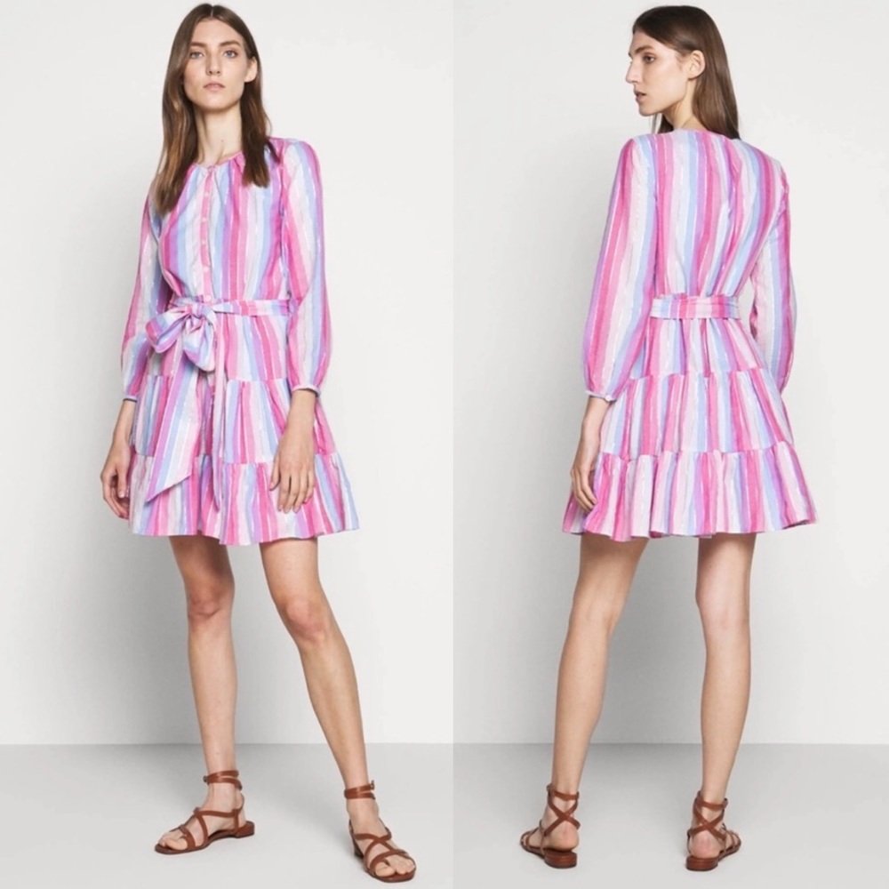 J. Crew Belted Button Up Dress Pastel Stripe